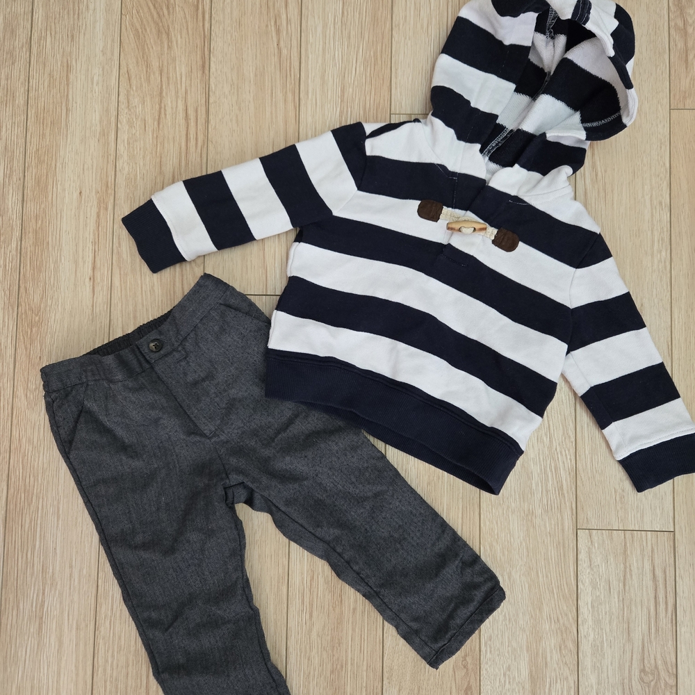 Janie and Jack Navy and Cream Striped Hoodie